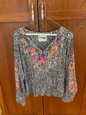 Savanna Jane Black Tunic with Pink, Orange & Blue Floral Embroidery